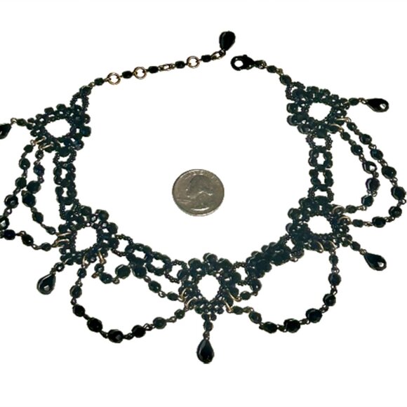 Jet black faceted glass bead choker necklace Victorian Gothic high quality - Picture 2 of 4